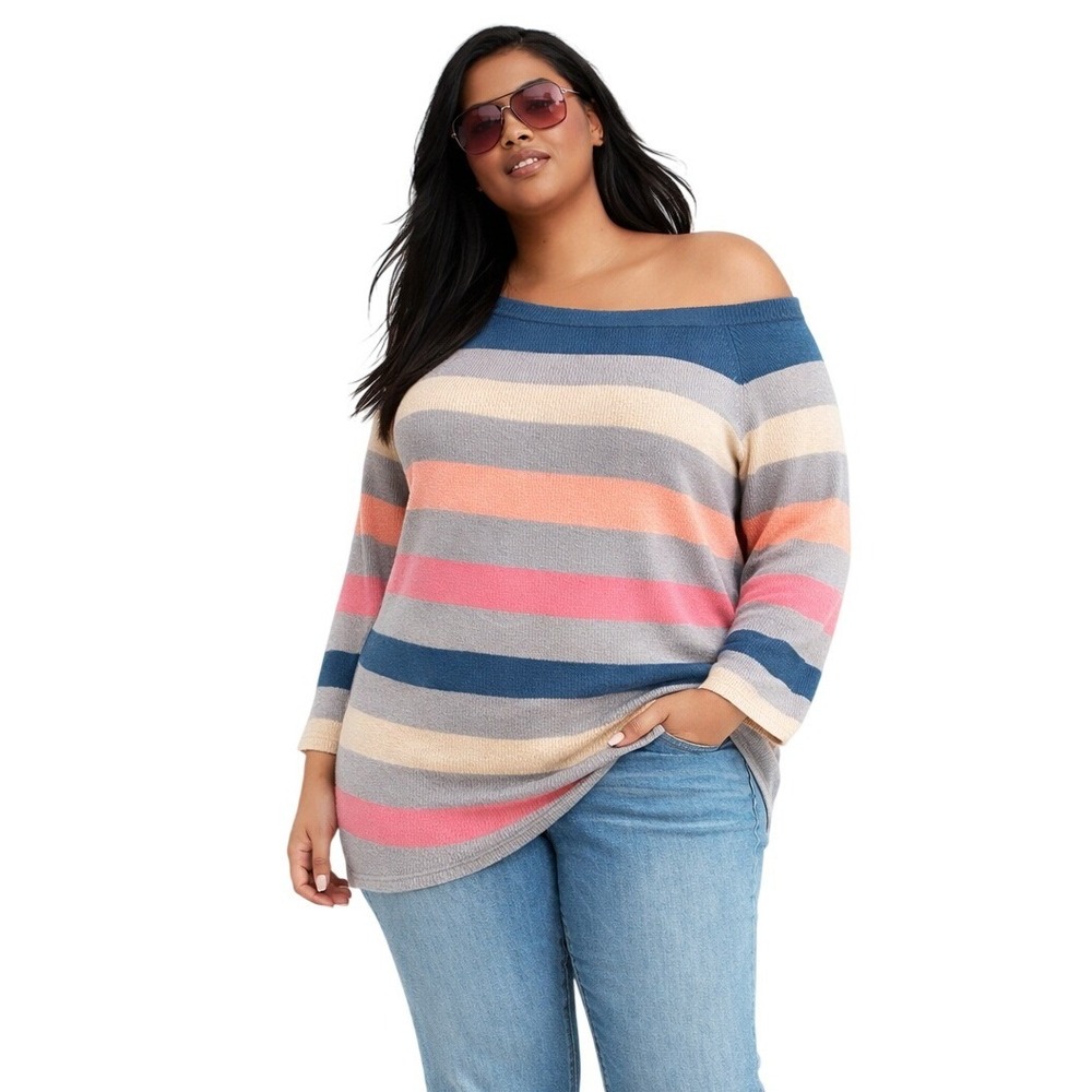 New Torrid Women Sweater Off The Shoulder Ribbed Knit‎ Striped 3x